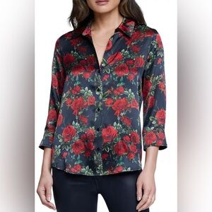 L’AGENCE Dani Silk Rose Print Blouse